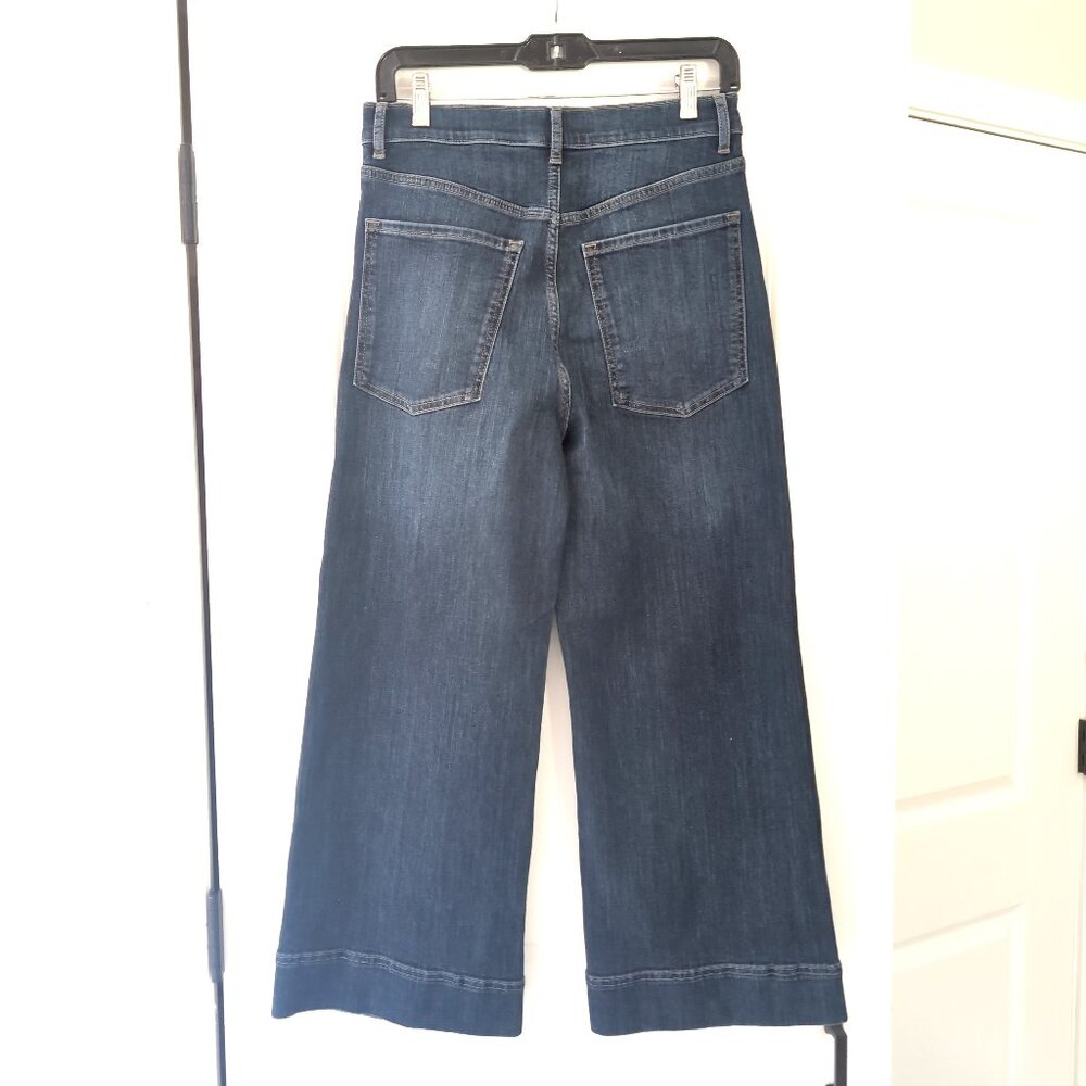 EUC Permanent Wide Leg Crop Jeans Women's Size 6 Dark Wash Whiskered - Picture 2 of 8